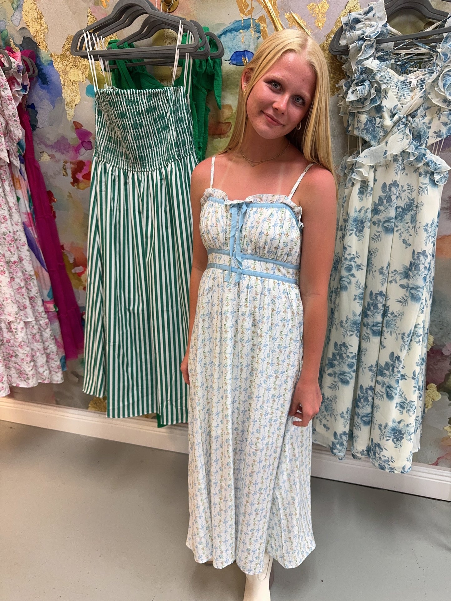 You Had Me At Floral And Bows Midi Dress