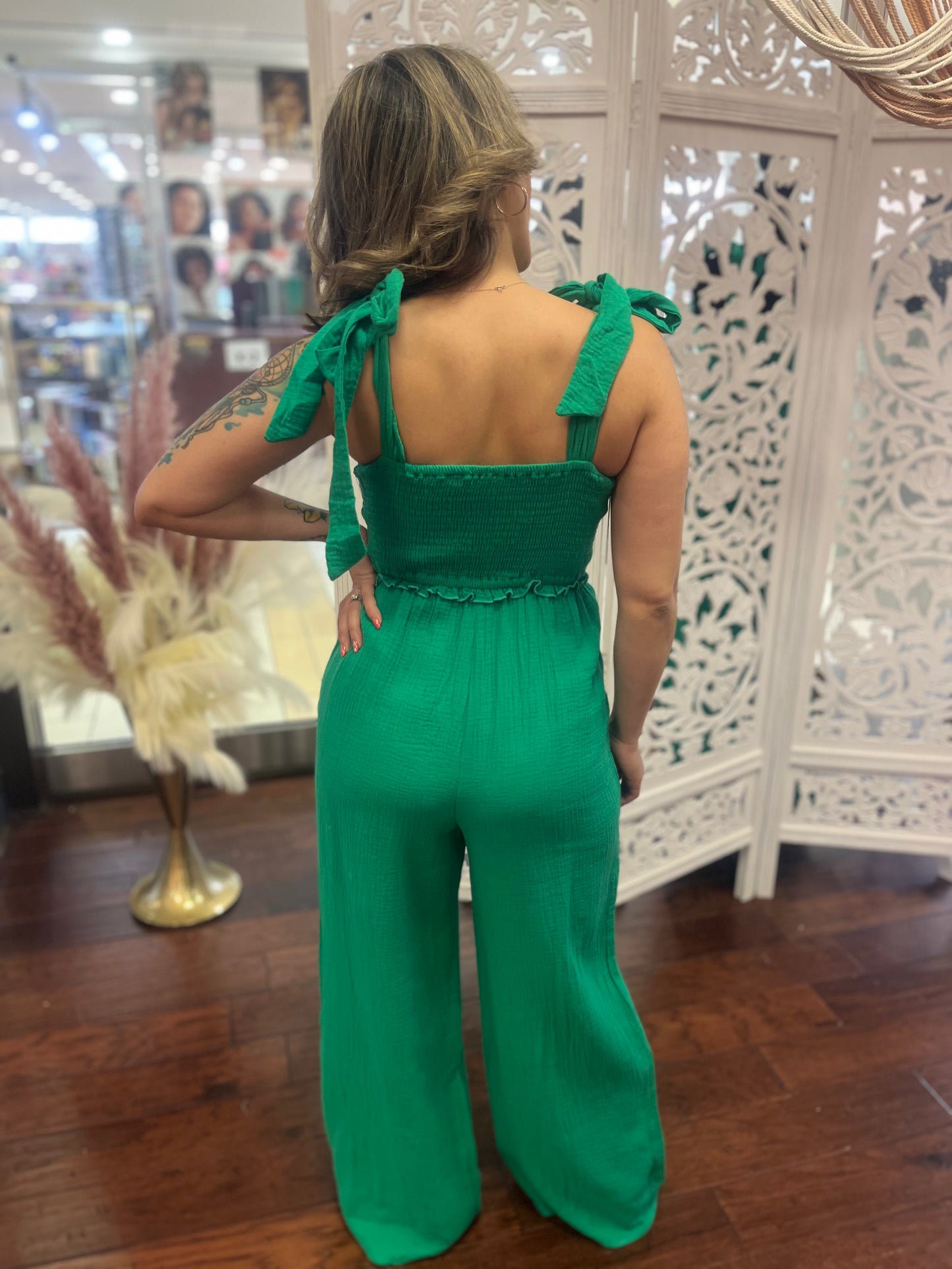 Kelly Green Romper with Peep Hole