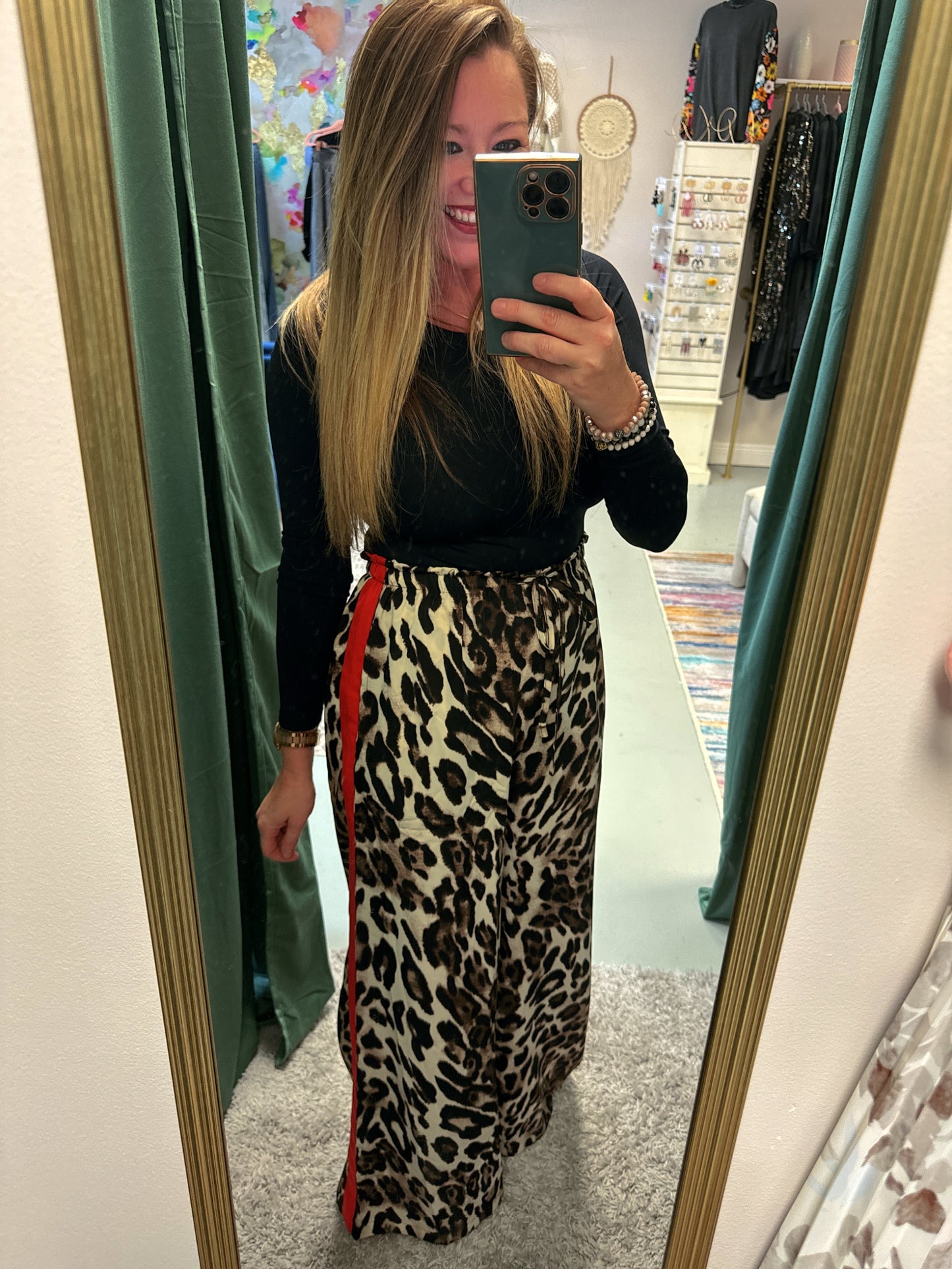 Flowly Leopard Print Stripe Detail Pants