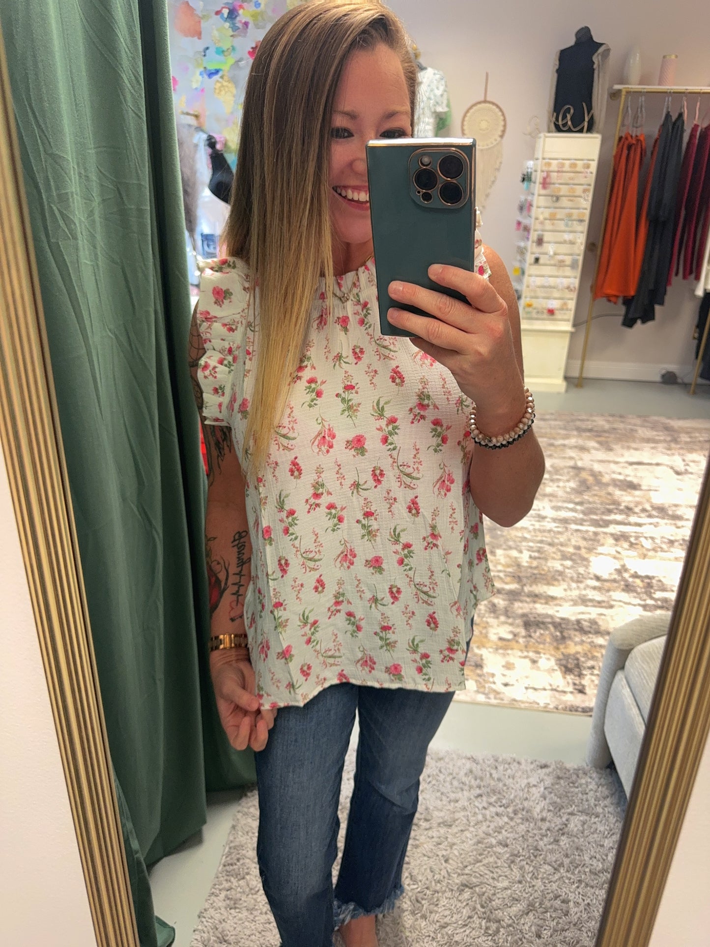 Pink Floral On The Go Ruffle Sleeveless Top