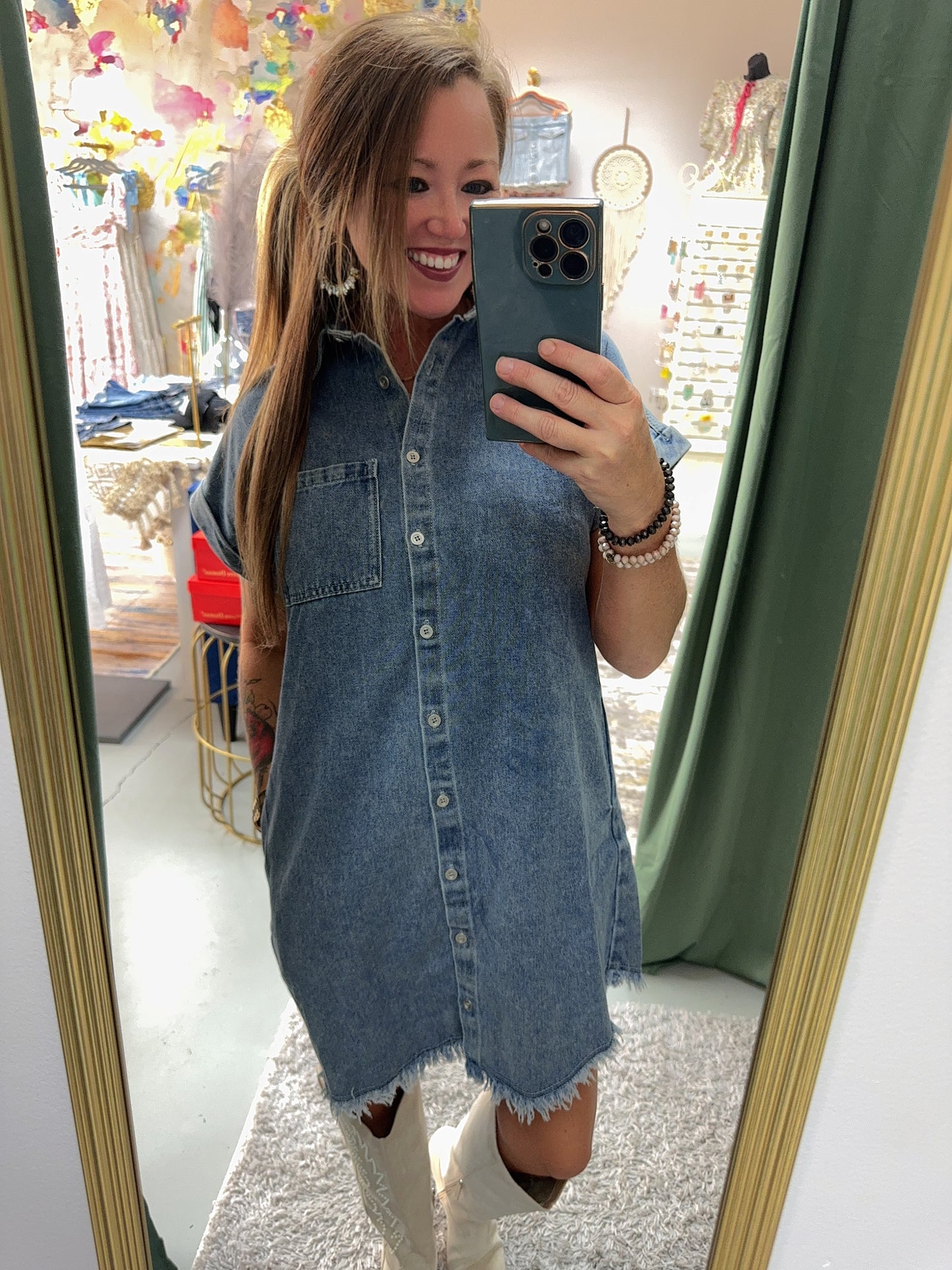 Frayed Denim Shirt Dress