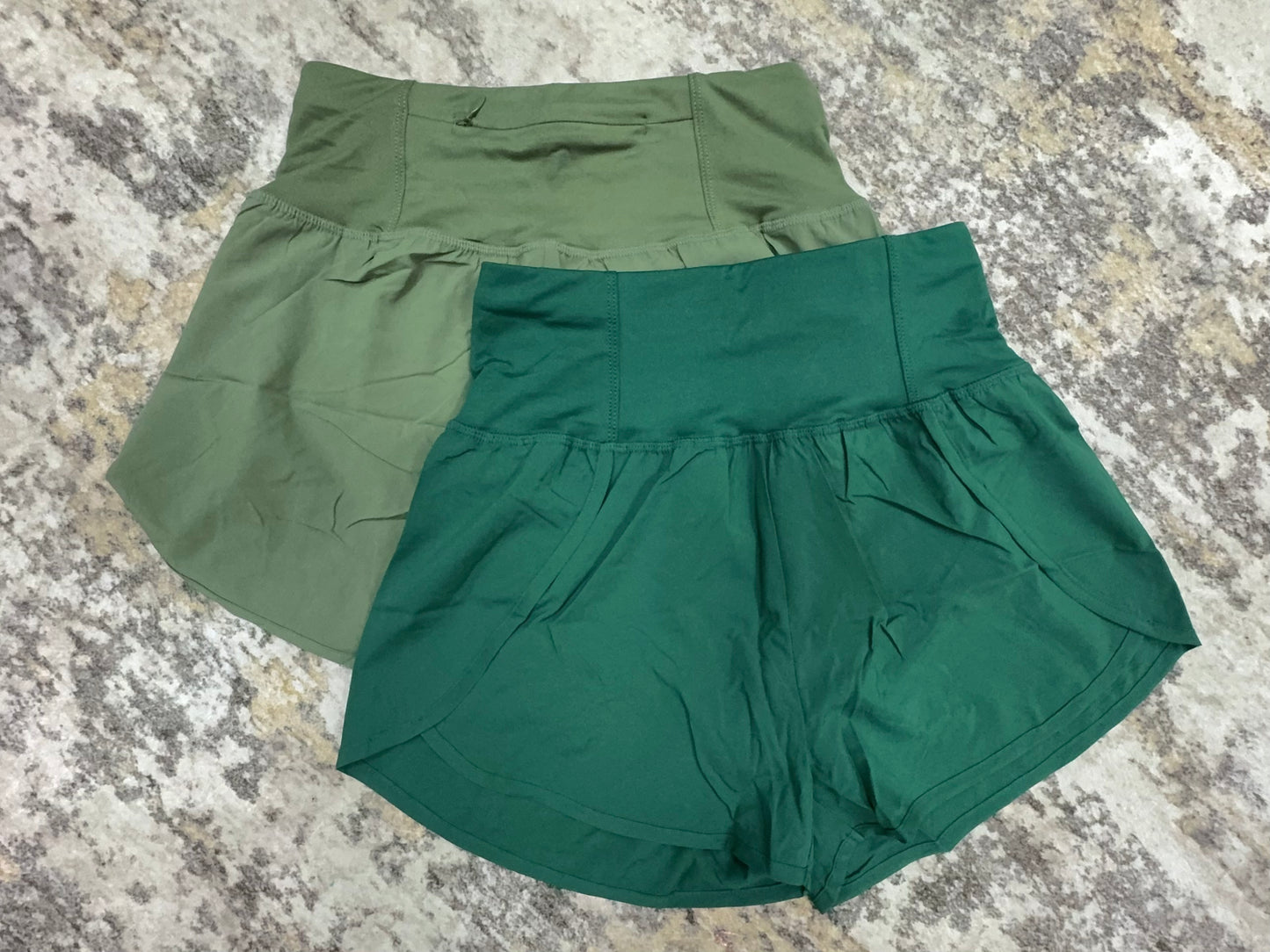 Army Green High Waisted Back Pocket Running Shorts