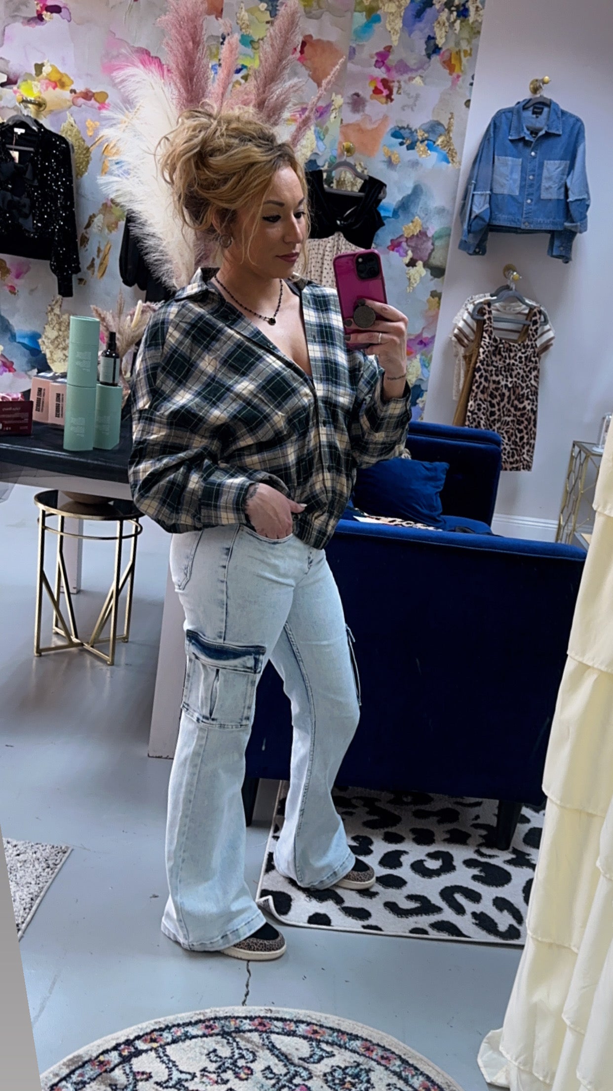 Sandler Chic Flannel Top With Elastic Waistband