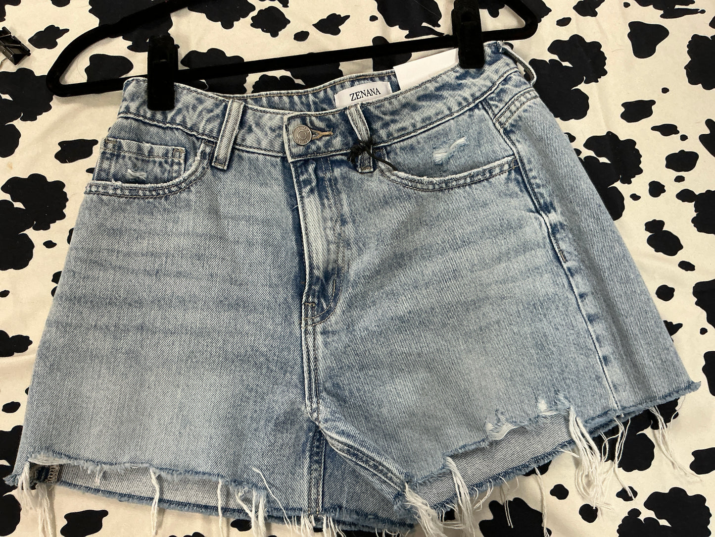 Mid Rise Raw Frayed Hem Denim Shorts
