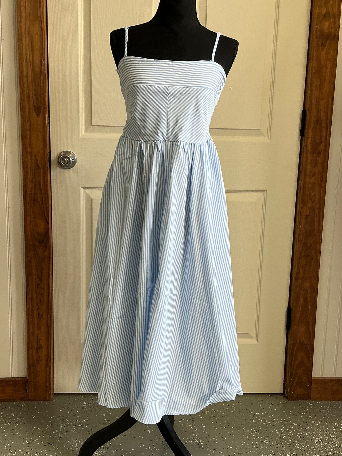 Pinstripe Picnic Pretty Midi Dress