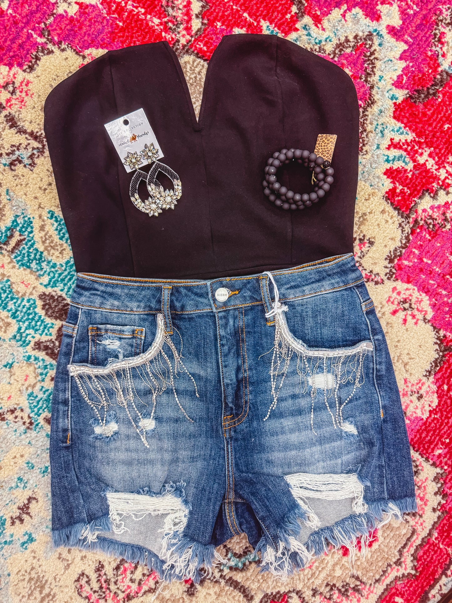 High Rise Rhinestone Risen Shorts