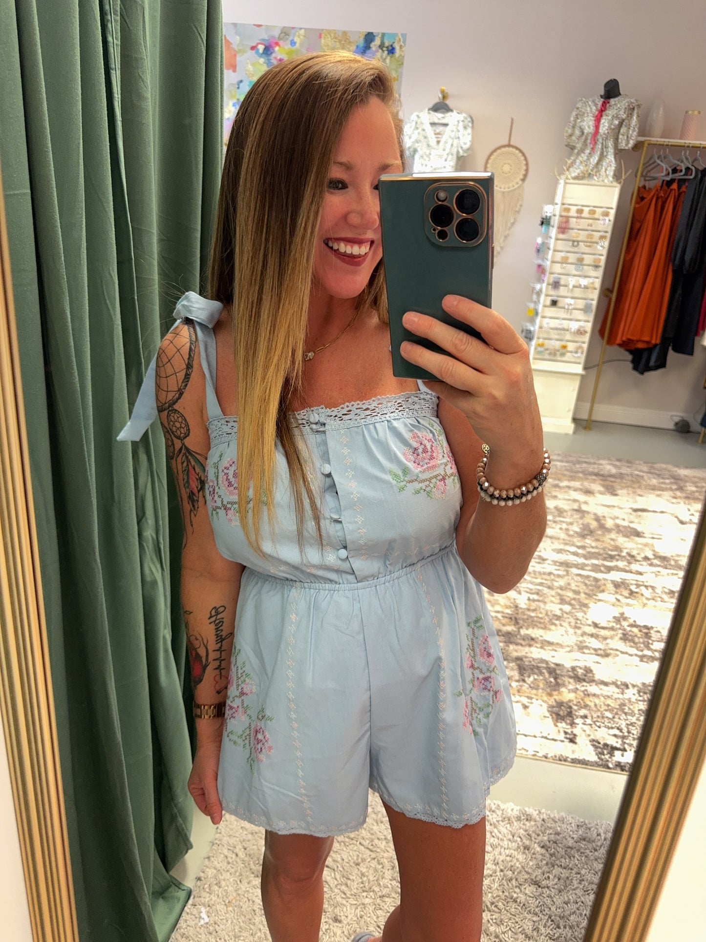 Embroidered Periwinkle Spring Romper