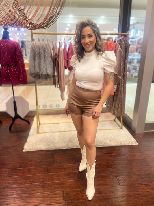 Coffee Faux Leather Shorts