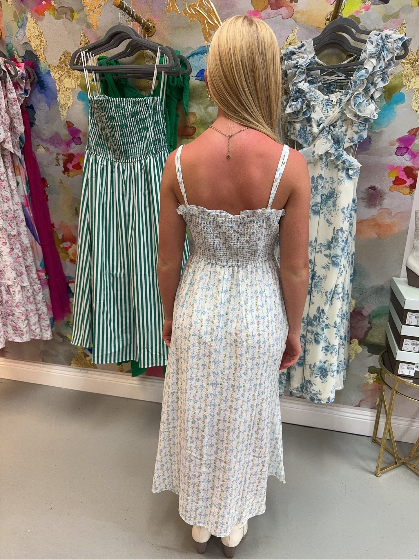 You Had Me At Floral And Bows Midi Dress