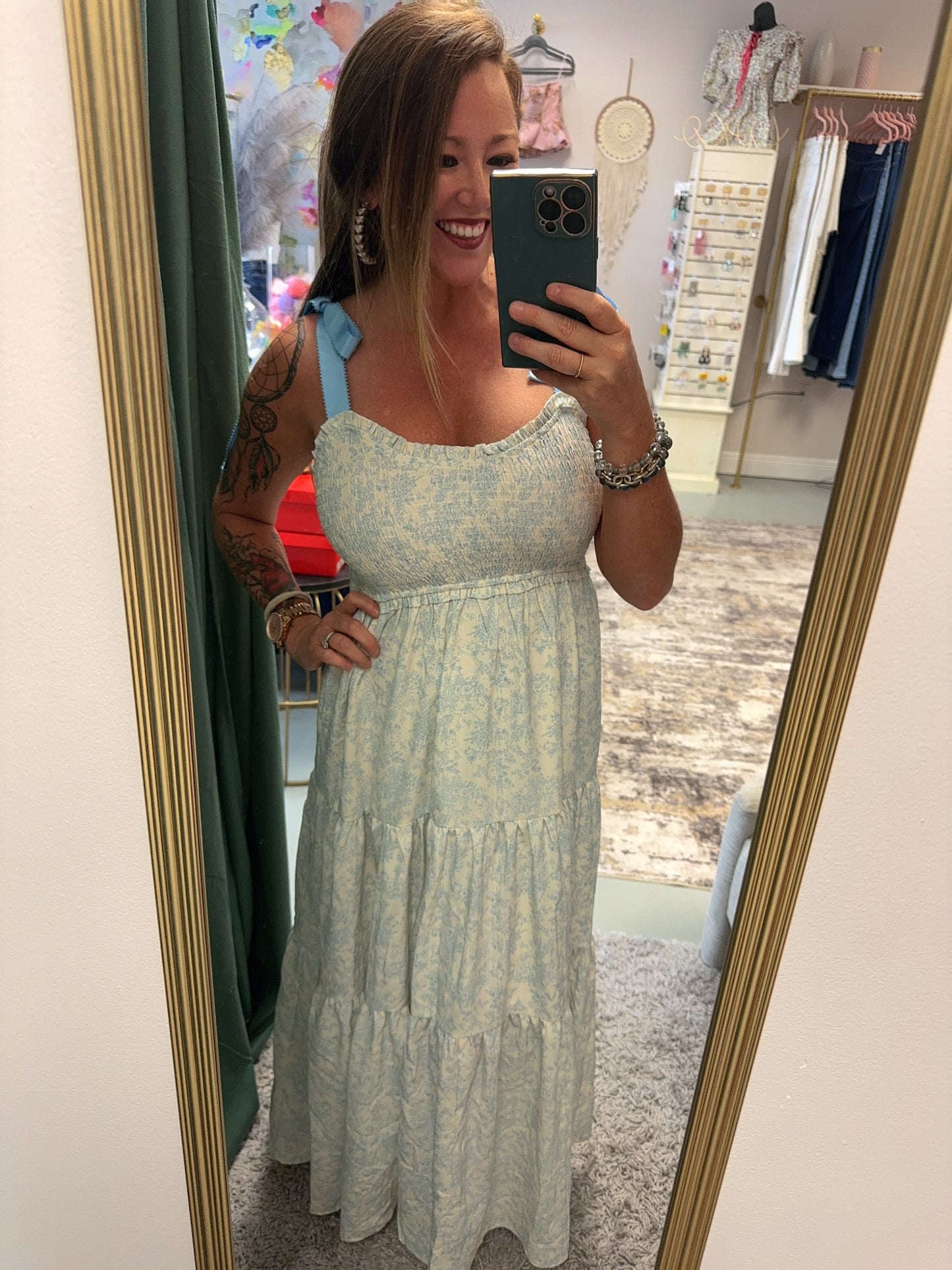 J.Anna Empire Neck Line Floral Tiered Maxi Dress
