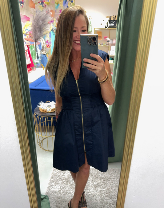 Timeless Flare Zip Front Mini Dress