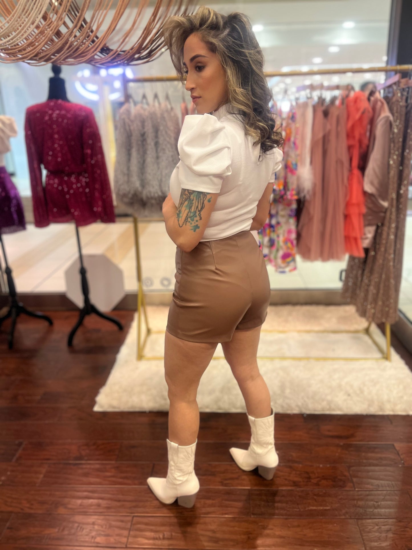 Coffee Faux Leather Shorts