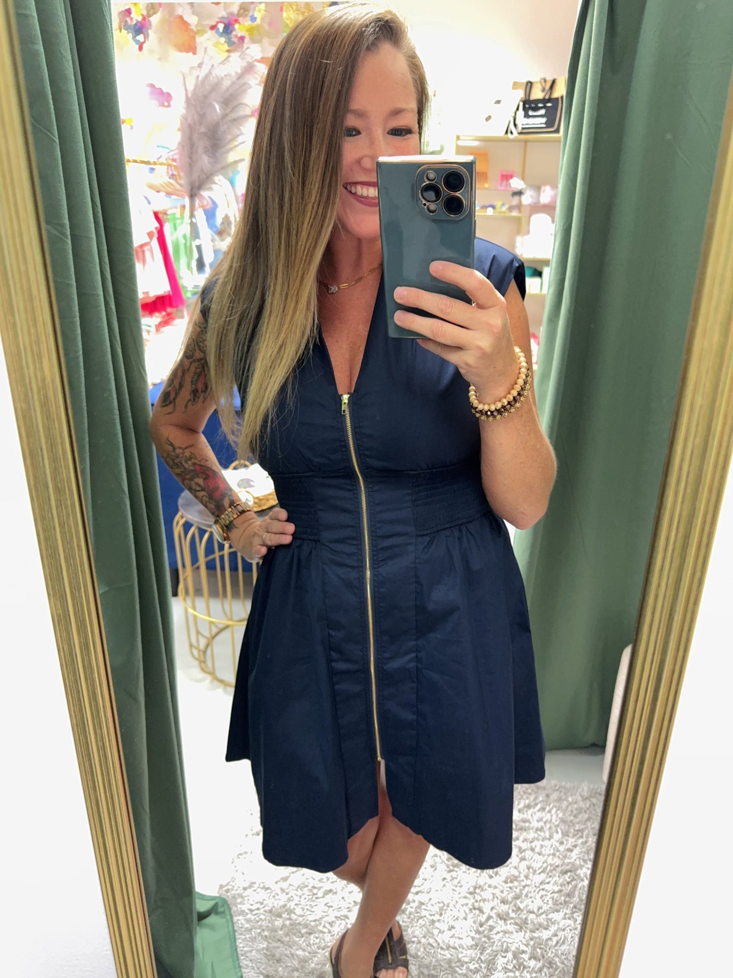 Timeless Flare Zip Front Mini Dress