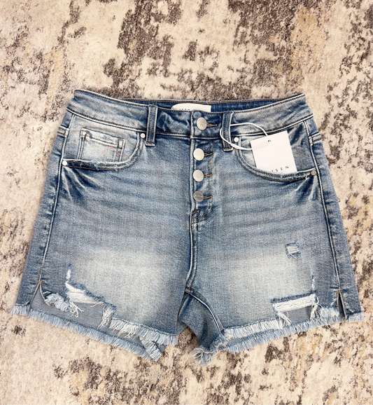 Maxine High-Rise Button Down Step Side Risen Shorts (Light)