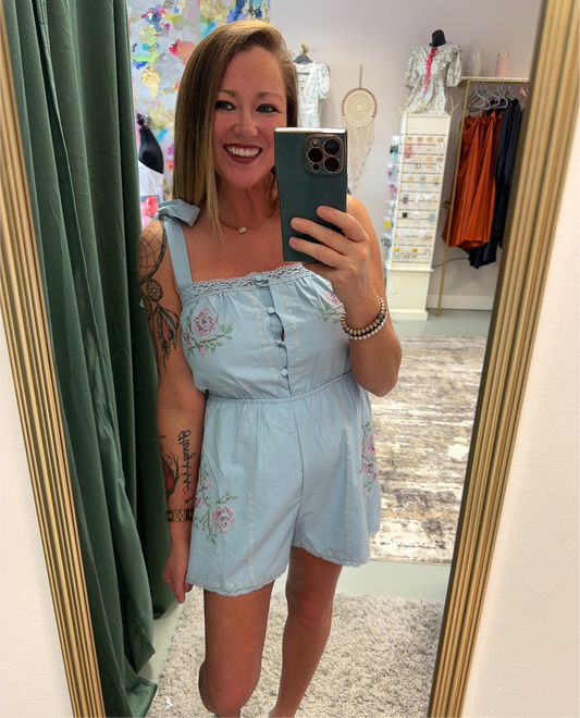 Embroidered Periwinkle Spring Romper