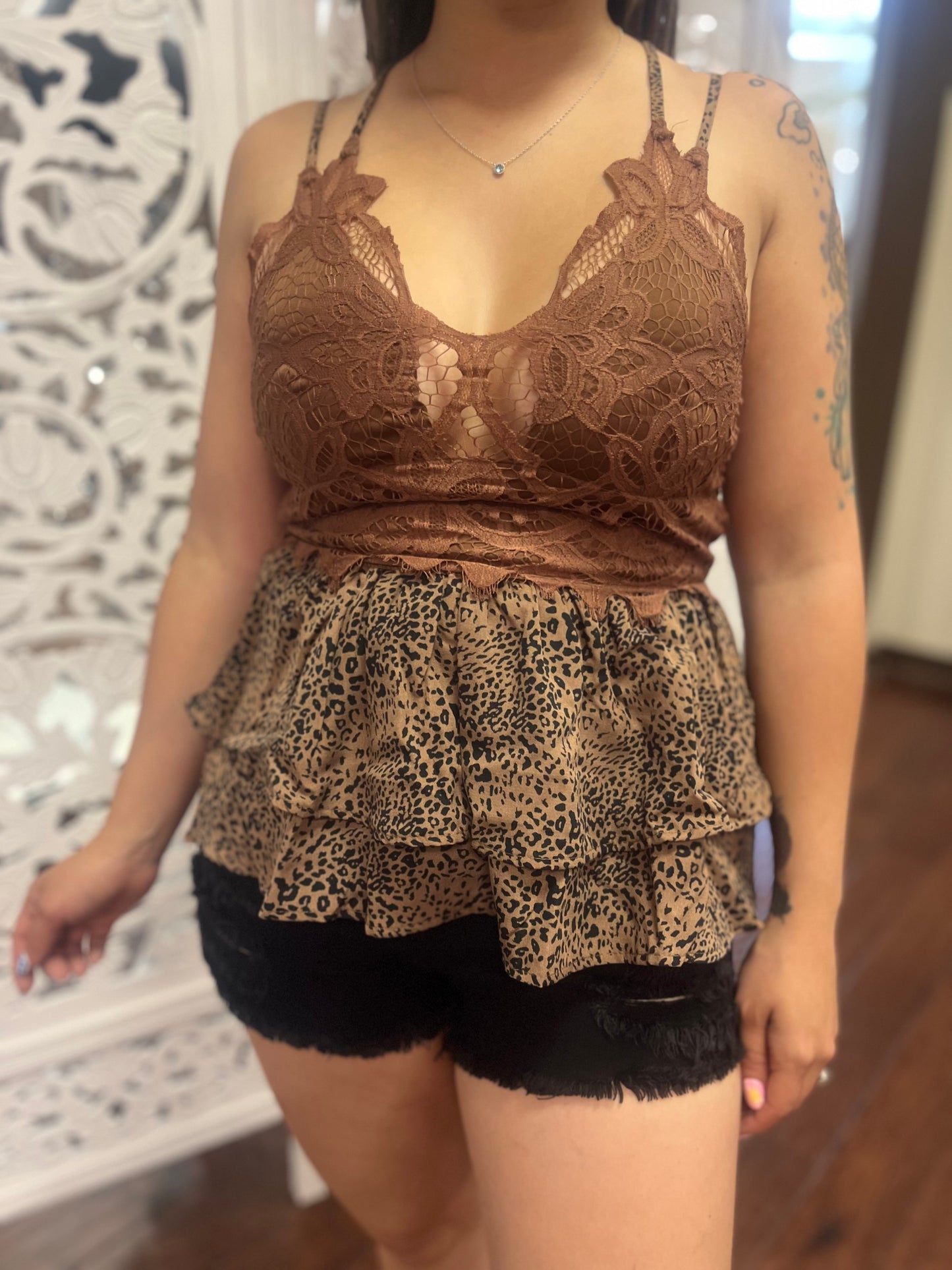 Mocha Leopard Lace Cami
