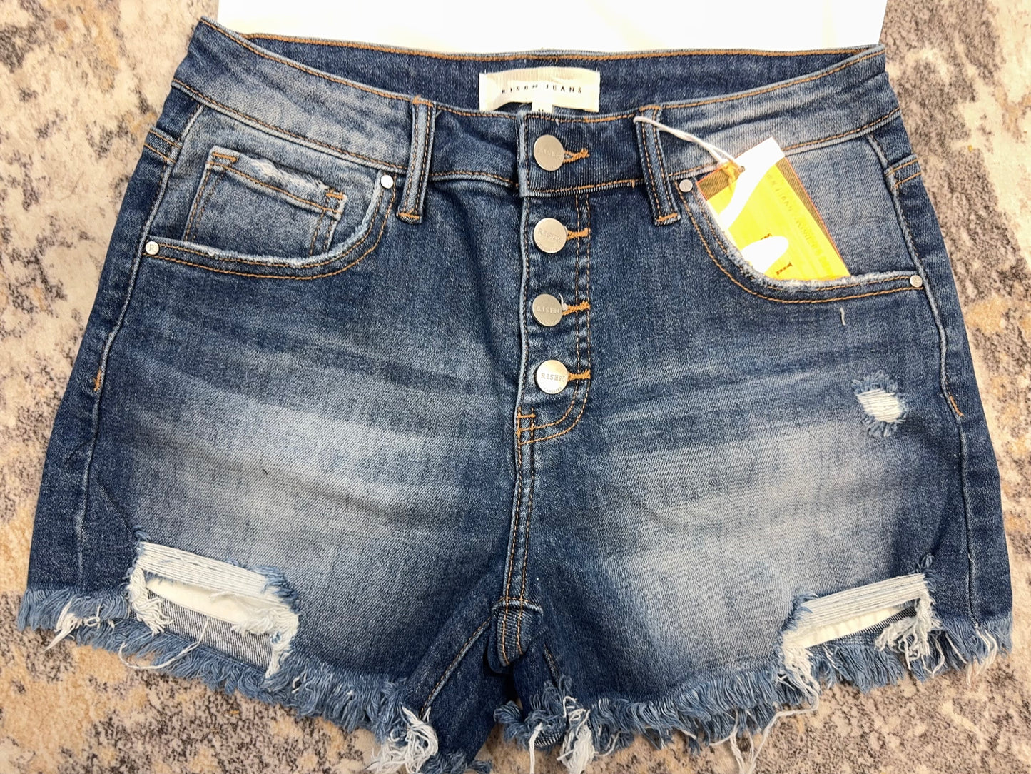 Mid Rise Button Down Risen Shorts