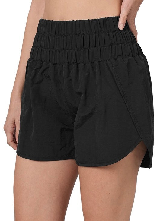 Windbreaker Smocked Waistband Athletic Shorts