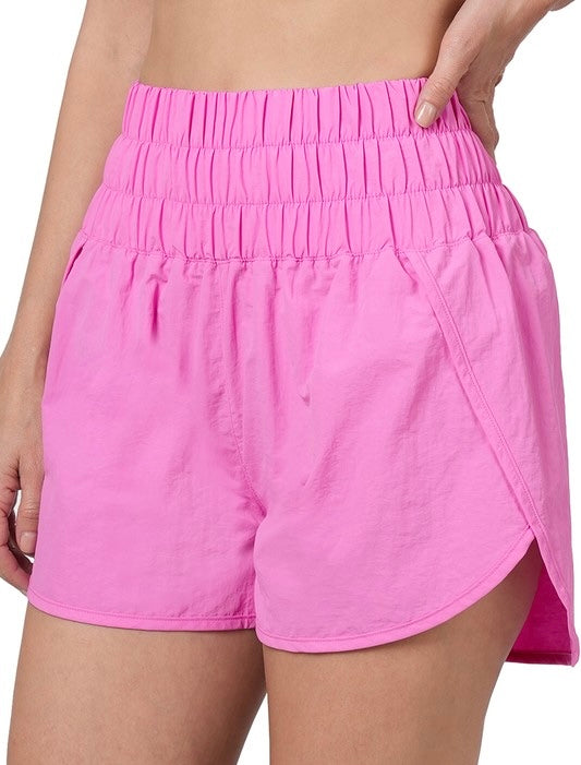 Windbreaker Smocked Waistband Athletic Shorts