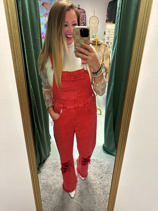 Dahlia Crop Wide Leg Overalls - Vintage Red