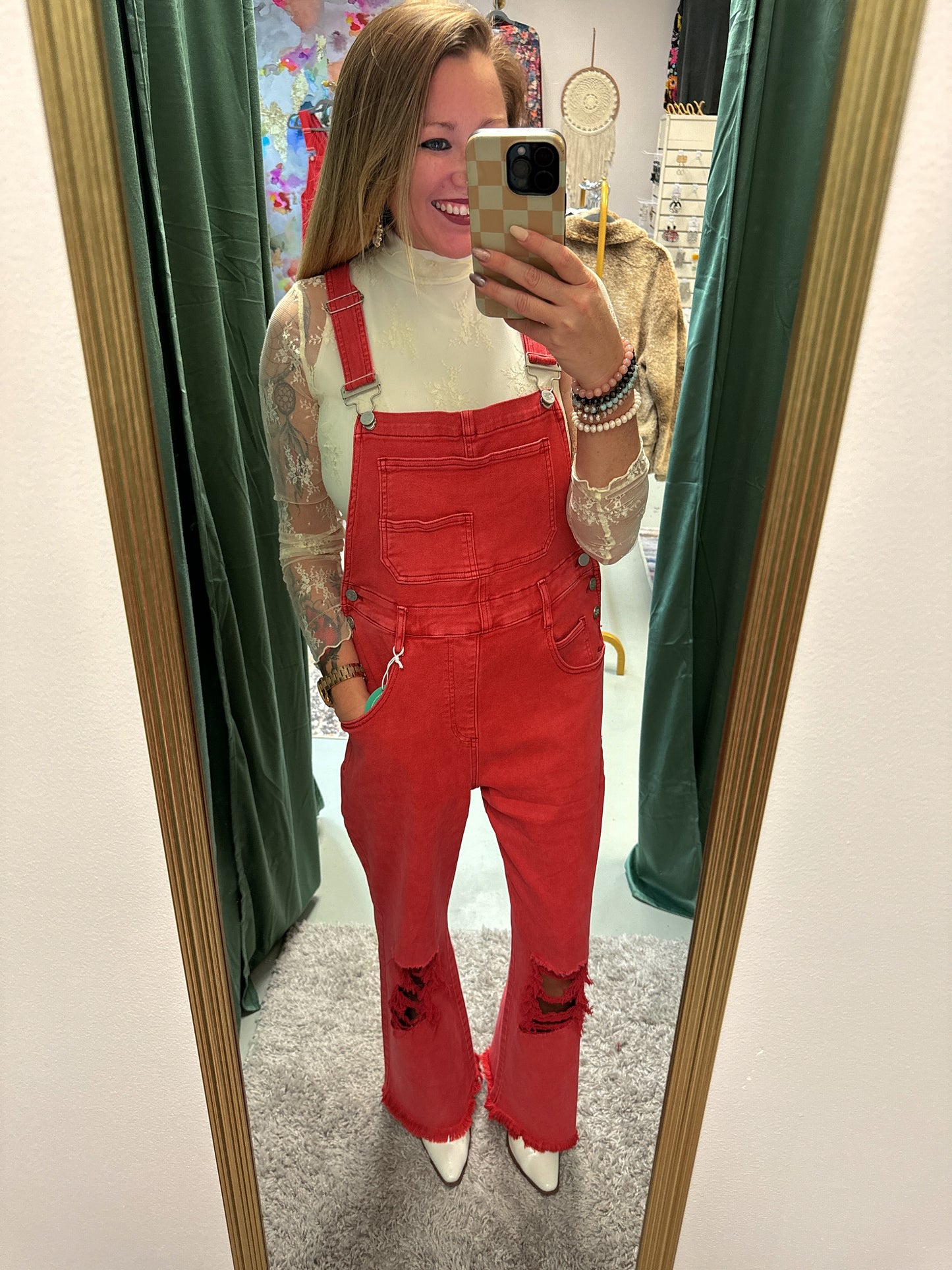 Dahlia Crop Wide Leg Overalls - Vintage Red