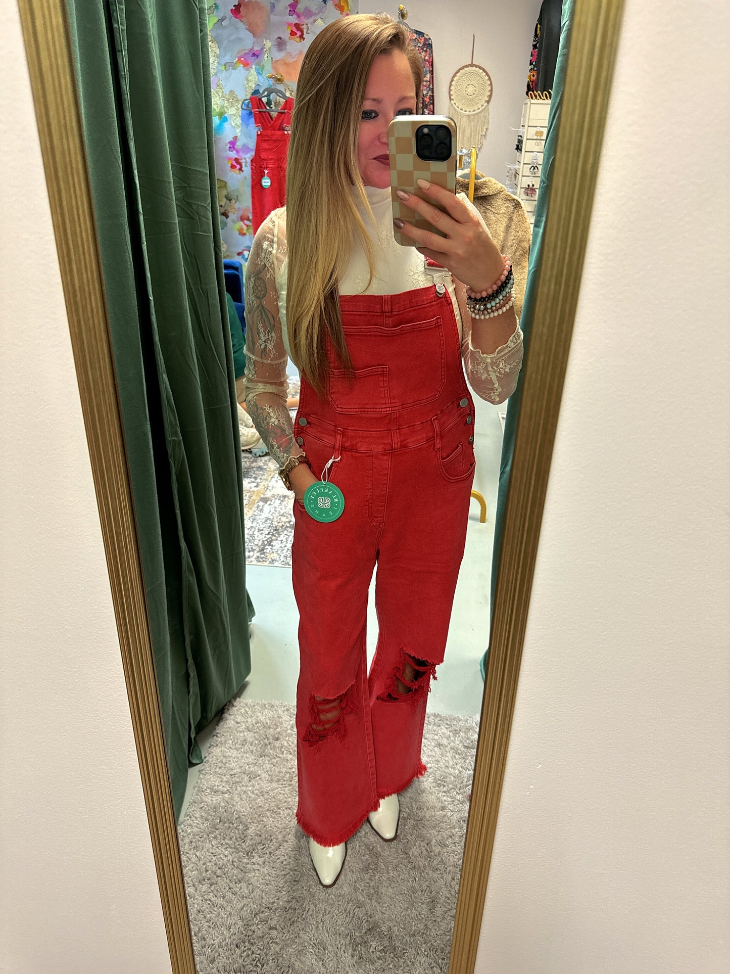 Dahlia Crop Wide Leg Overalls - Vintage Red
