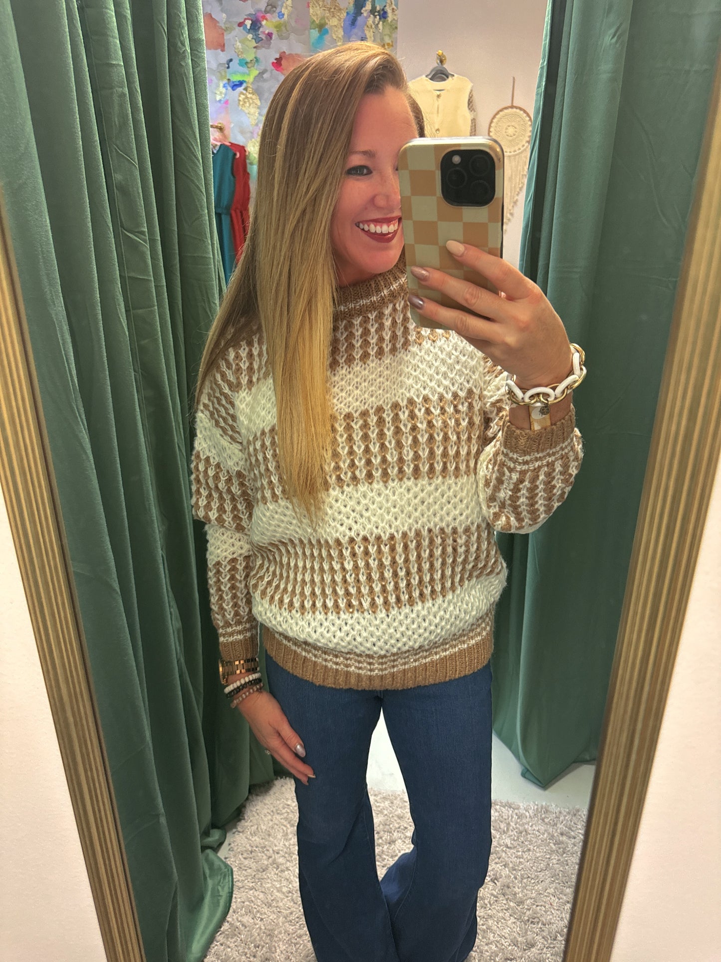 Cable Knit Drop Shoulder Round Neck Sweater