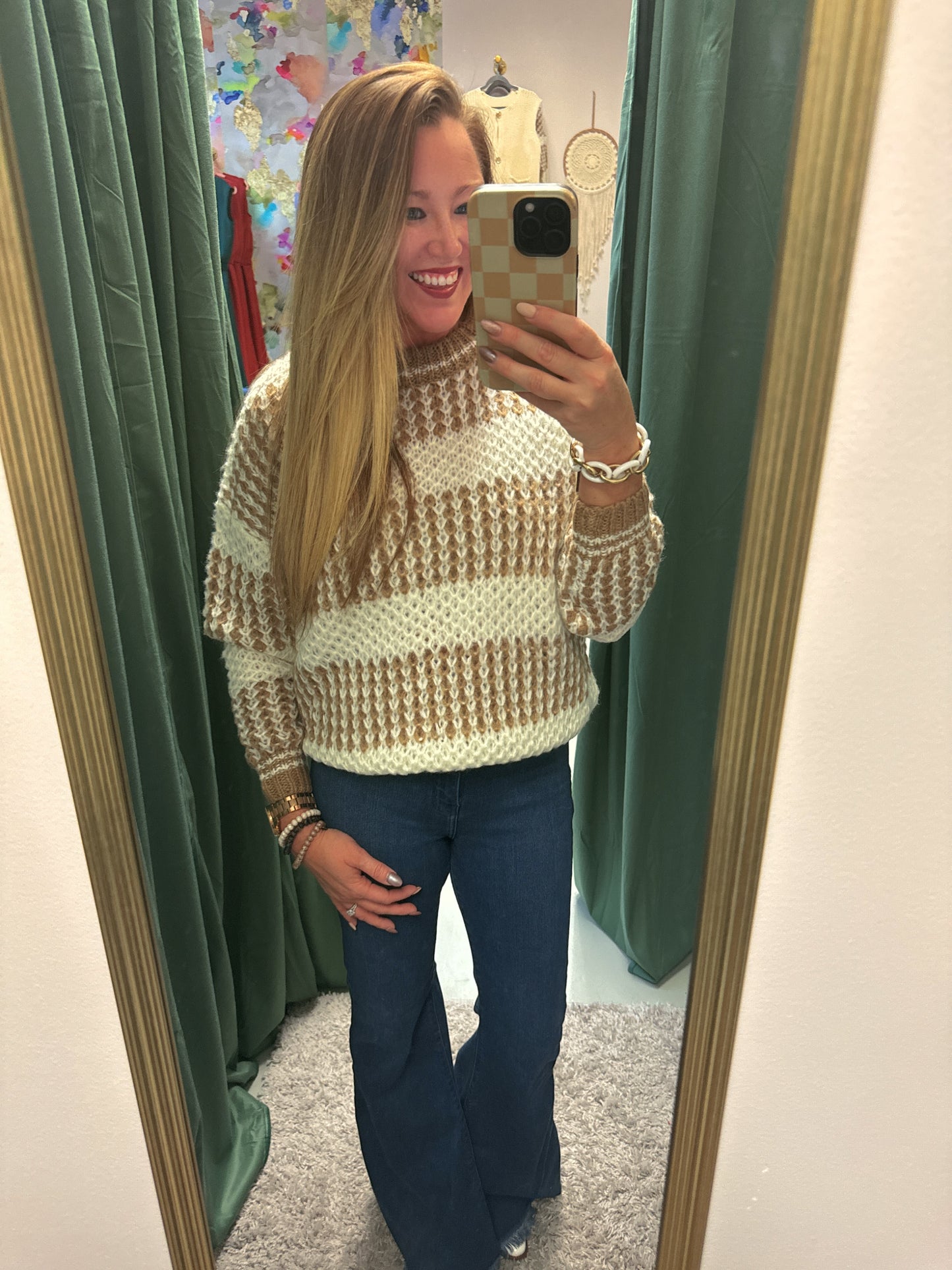 Cable Knit Drop Shoulder Round Neck Sweater