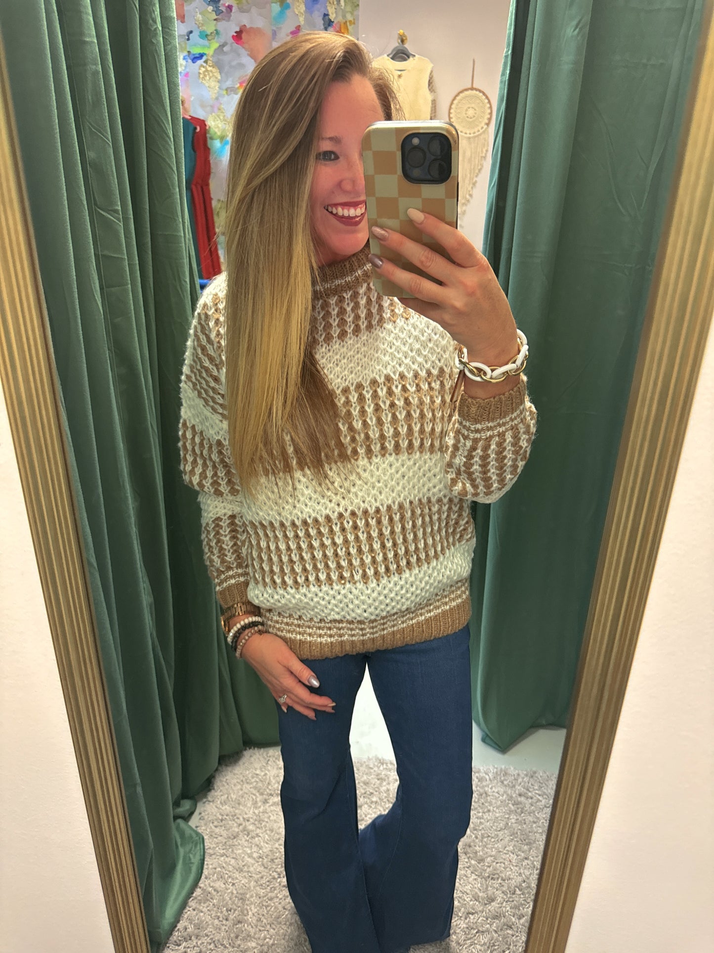 Cable Knit Drop Shoulder Round Neck Sweater