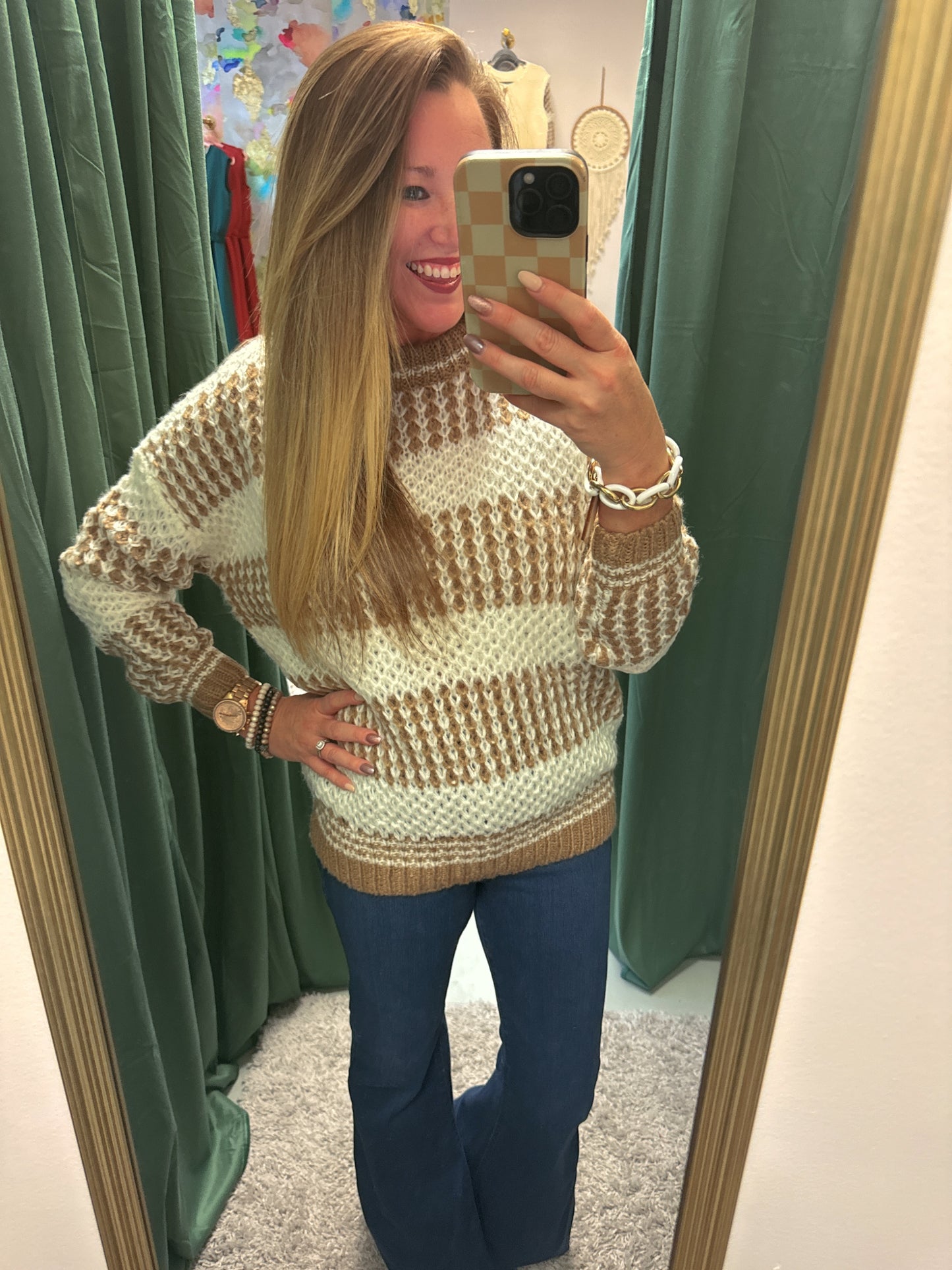 Cable Knit Drop Shoulder Round Neck Sweater