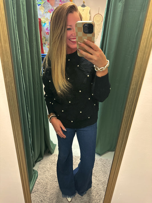 Pearl Embellished Rhombus Pattern Sweater