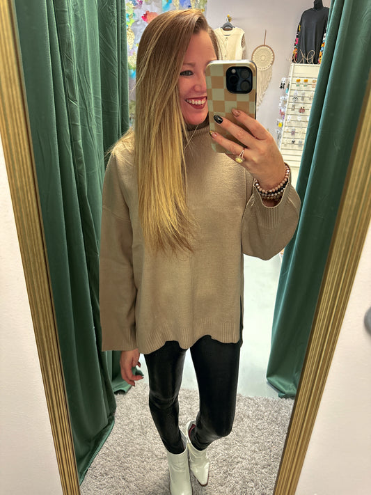 Emery Mock Neck Sweater - Mocha