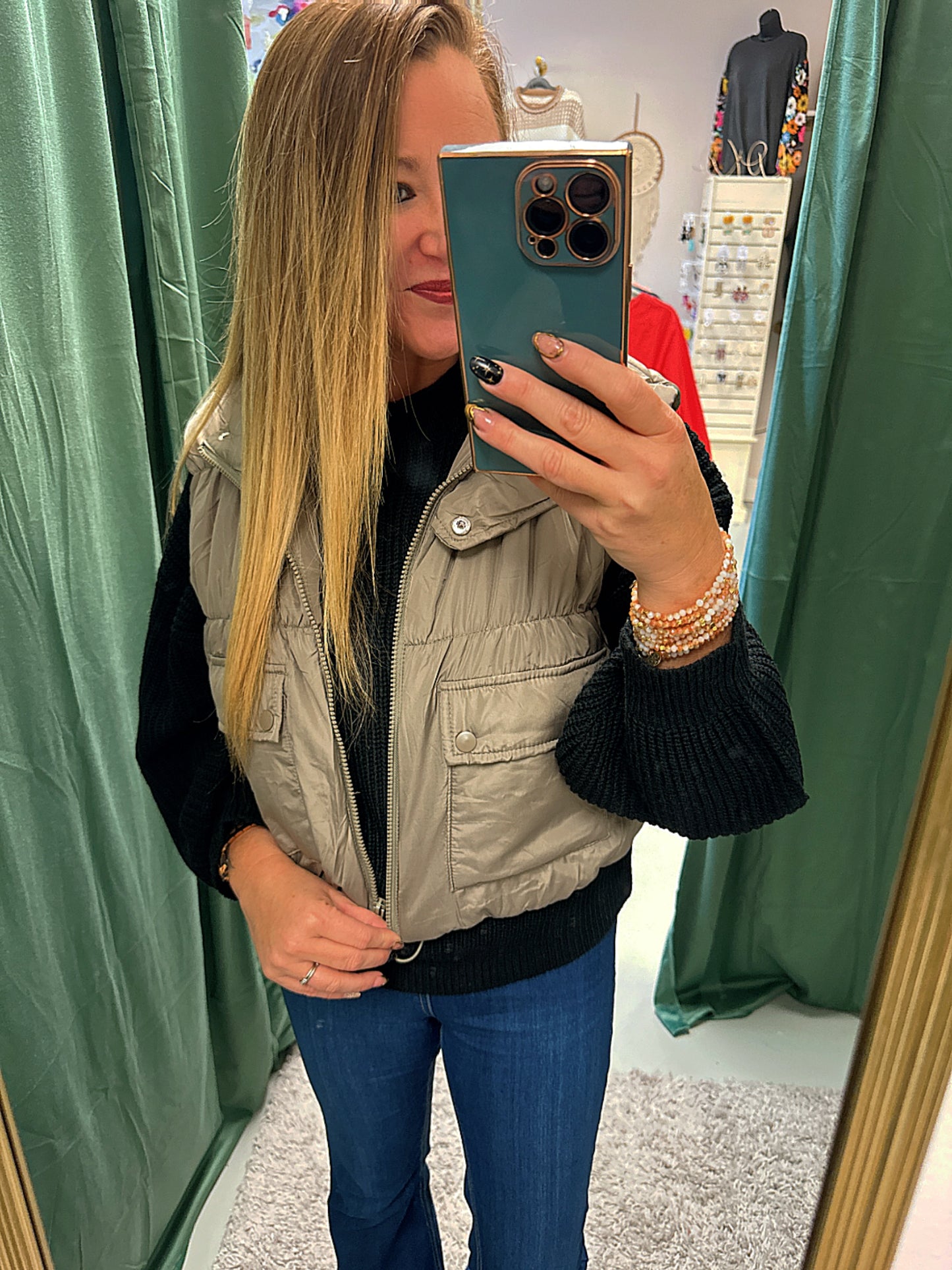 The Lilly Cargo Puffer Vest - Light Mocha