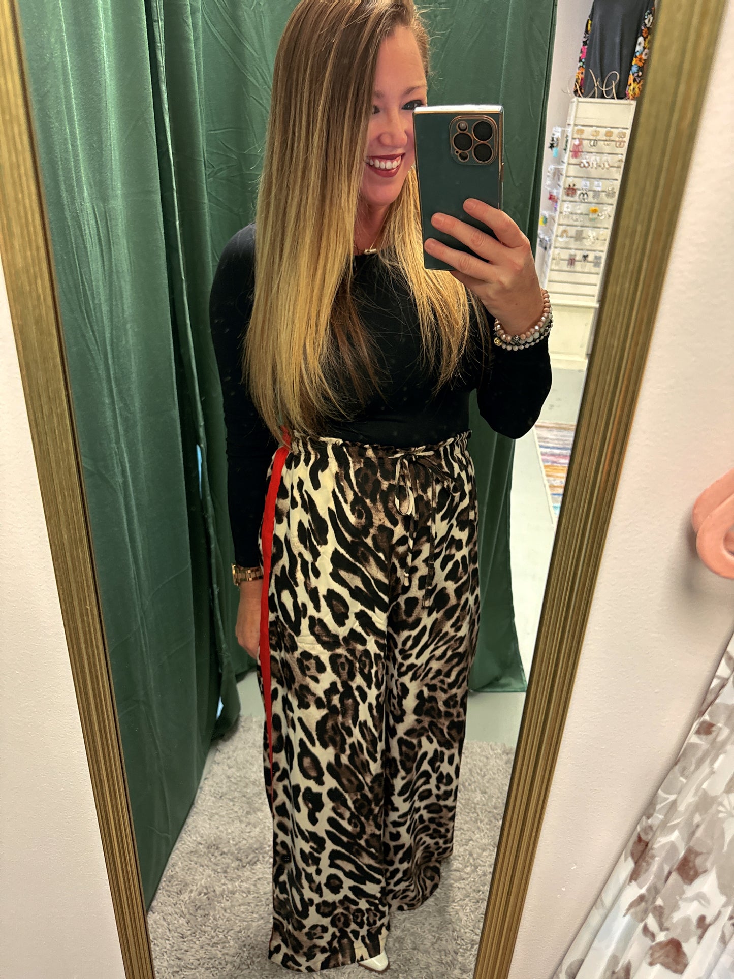 Flowly Leopard Print Stripe Detail Pants