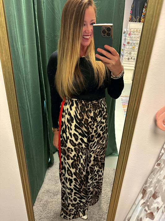 Flowly Leopard Print Stripe Detail Pants