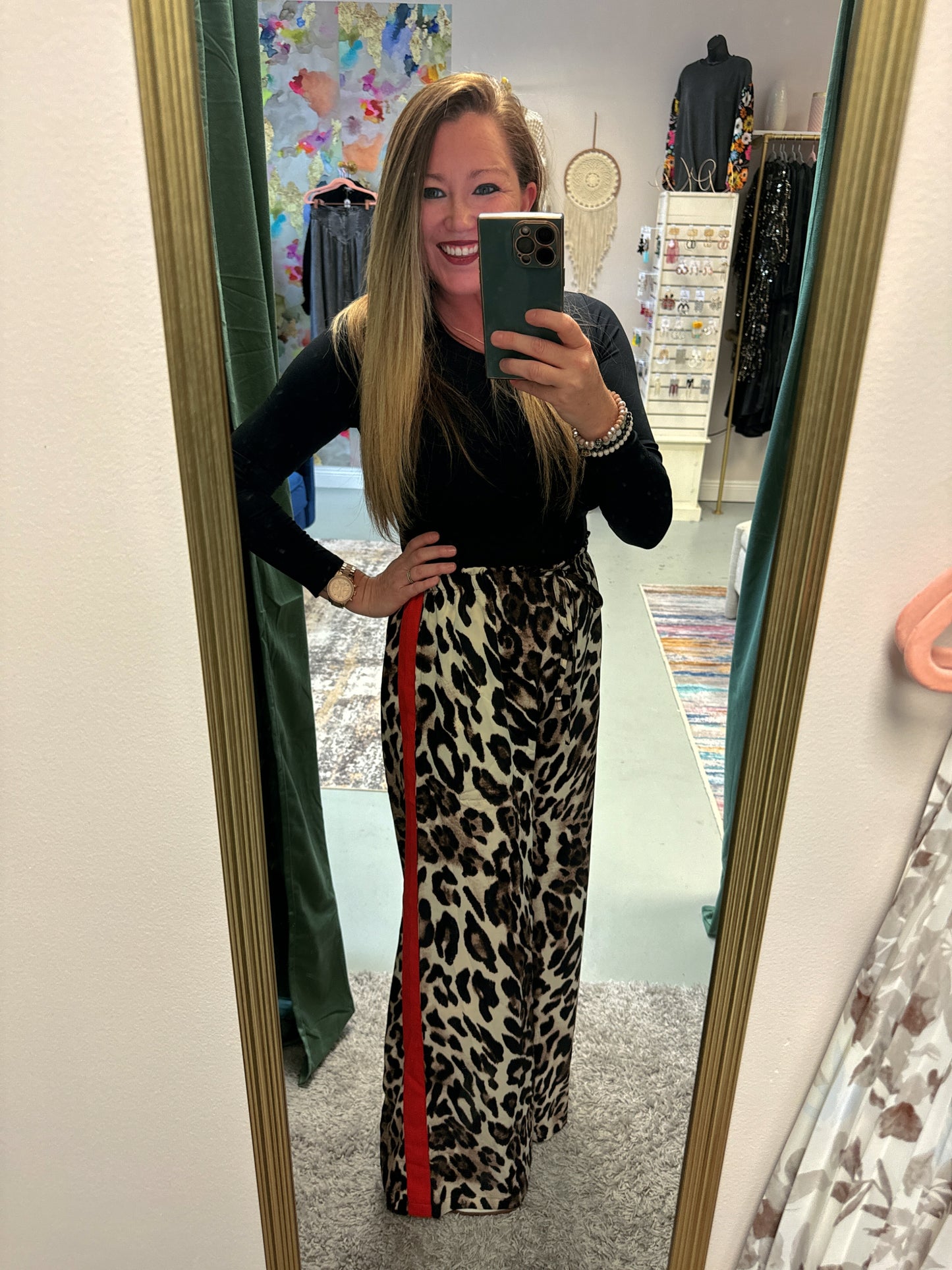Flowly Leopard Print Stripe Detail Pants