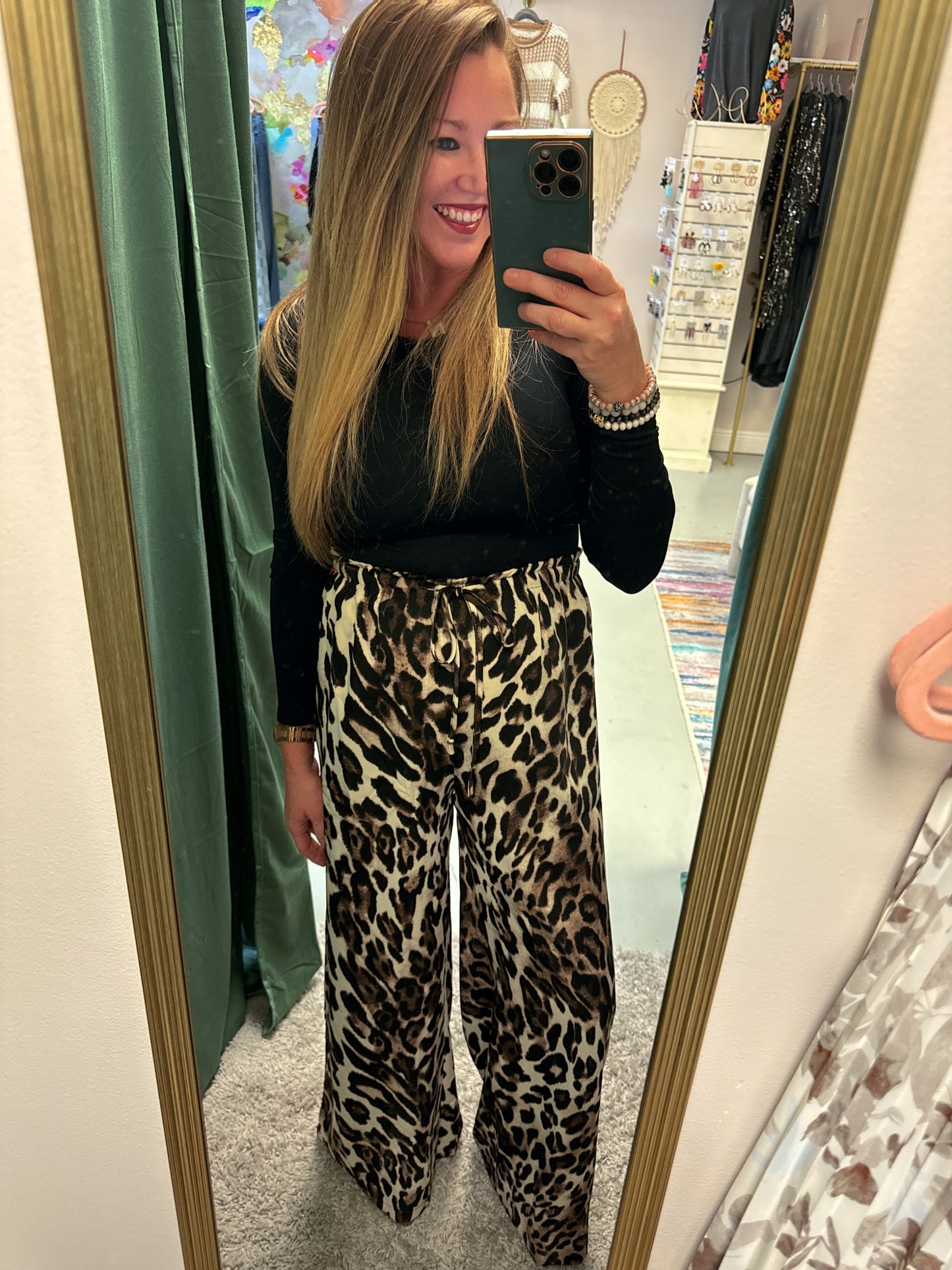 Flowly Leopard Print Stripe Detail Pants
