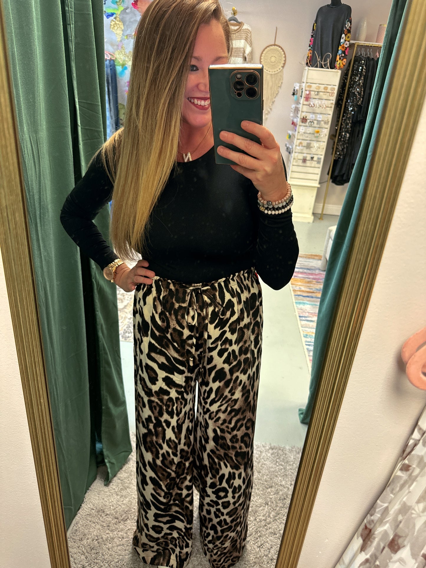 Flowly Leopard Print Stripe Detail Pants