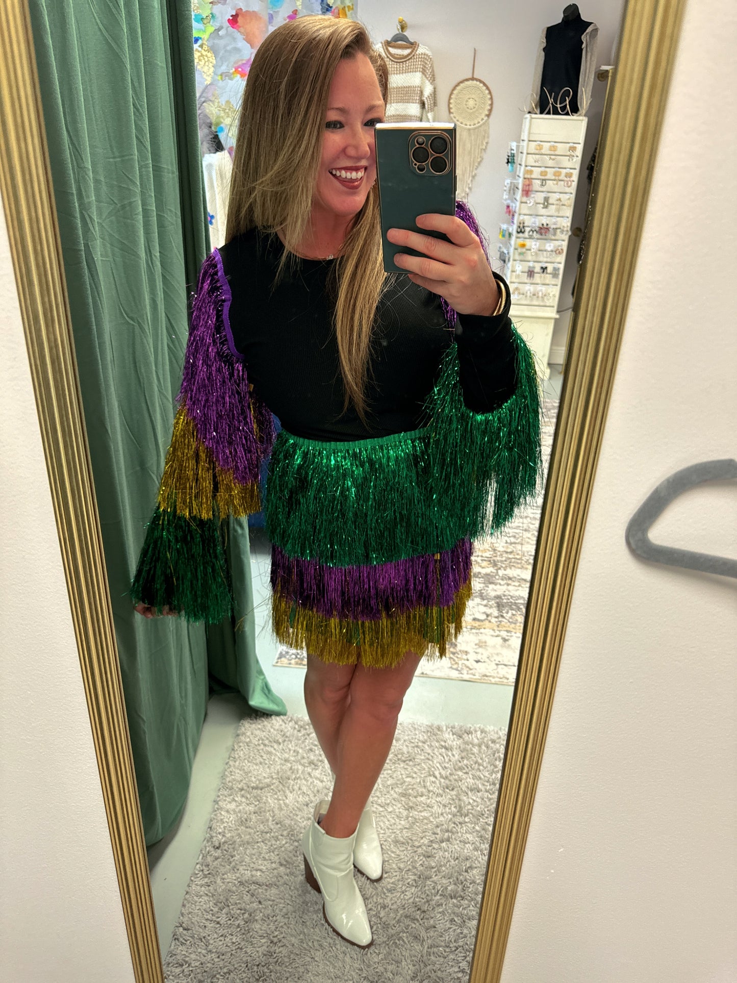 Tinsel Fringe Mardi Gras Top