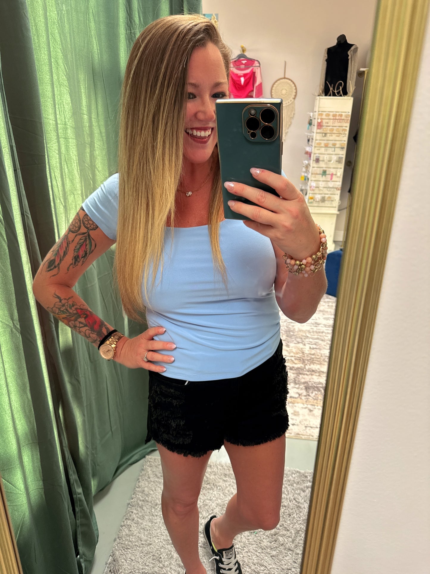 On The Go Short Sleeve Top (Light Blue)