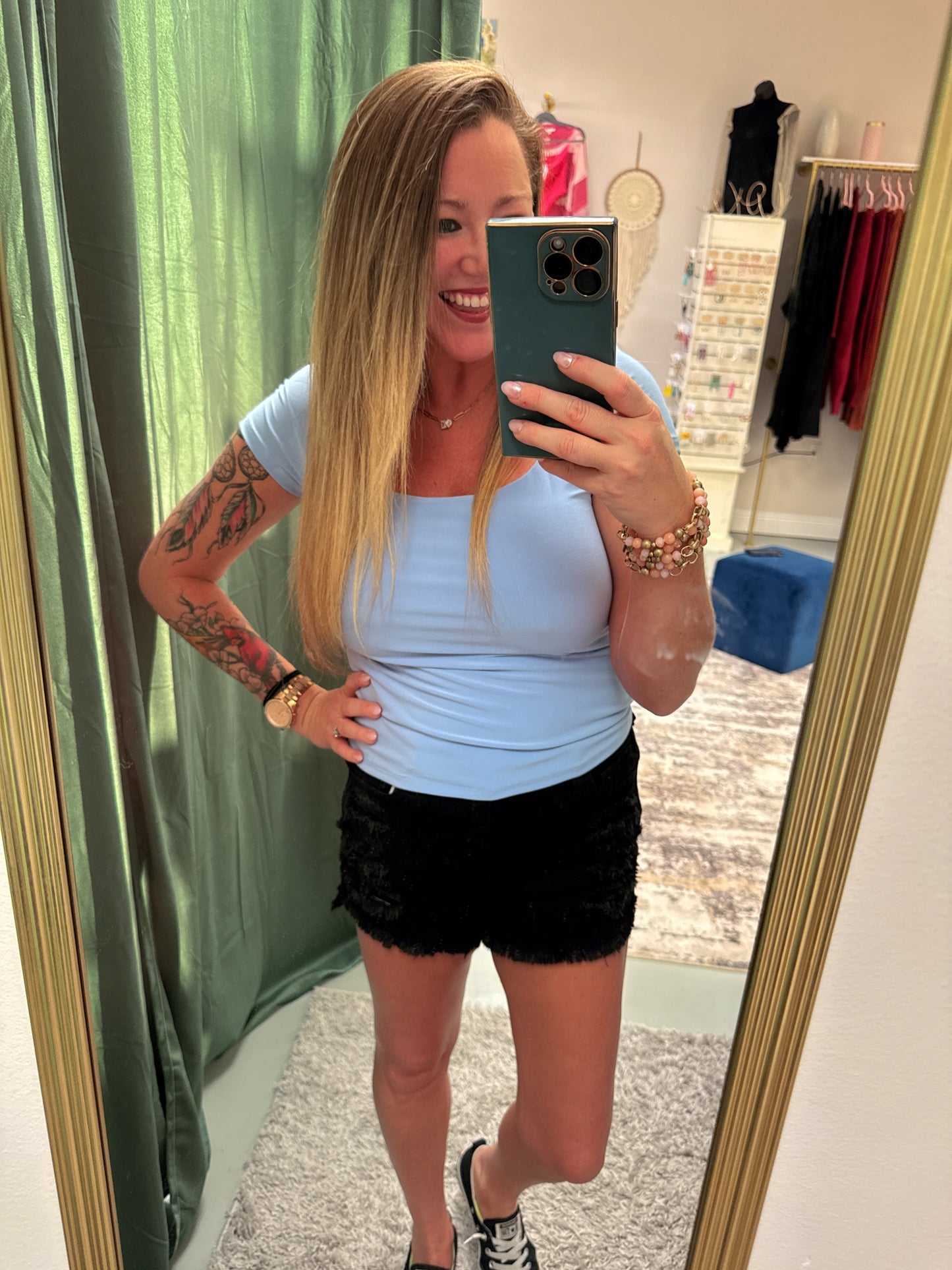 On The Go Short Sleeve Top (Light Blue)