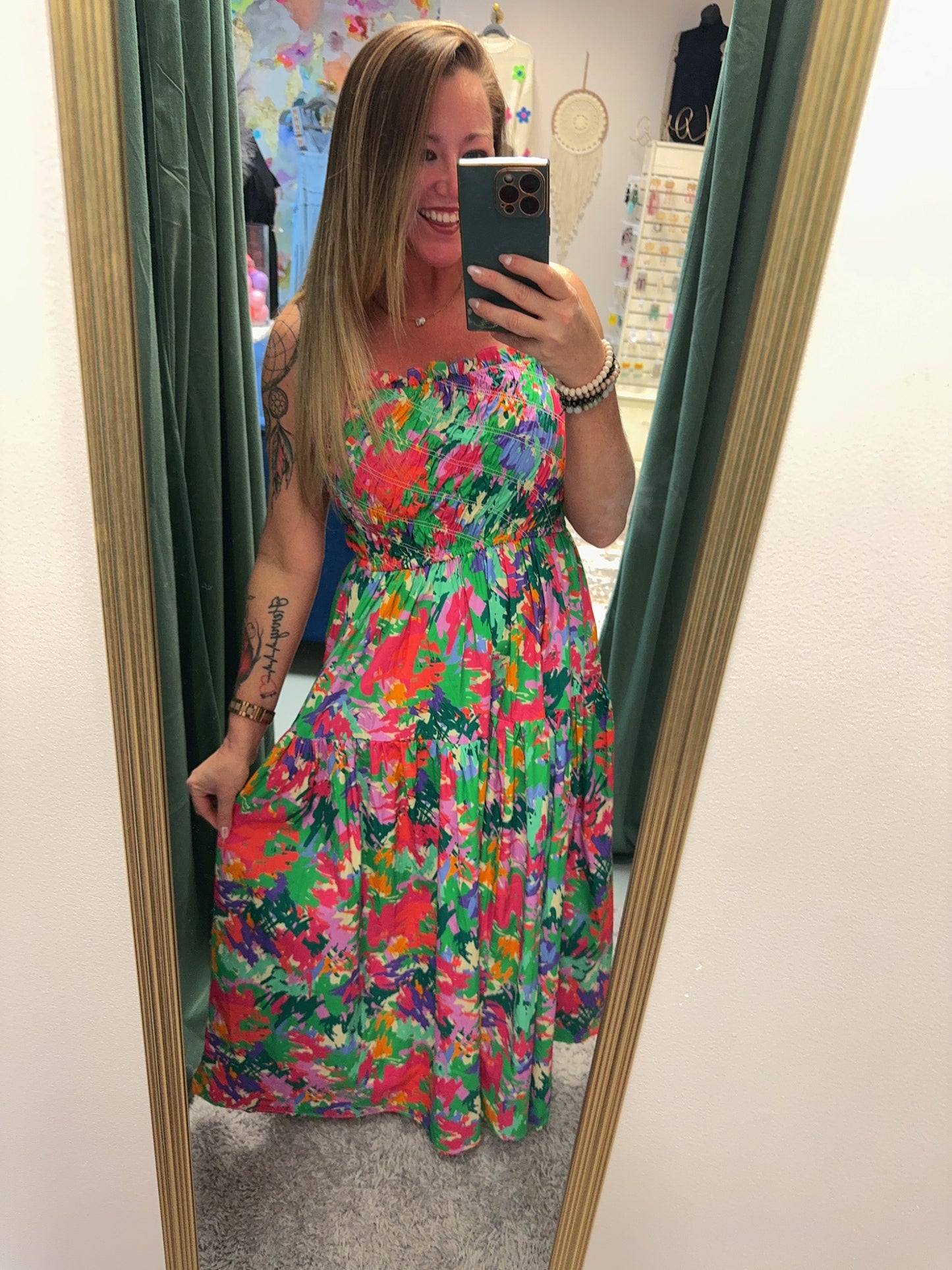 Take Me Away Poplin Print Smocked Maxi Dress