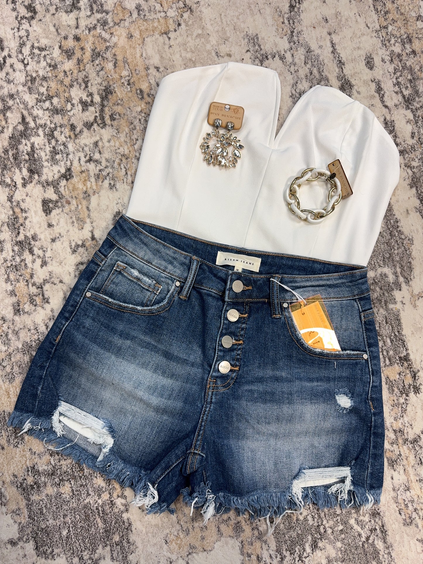 Mid Rise Button Down Risen Shorts