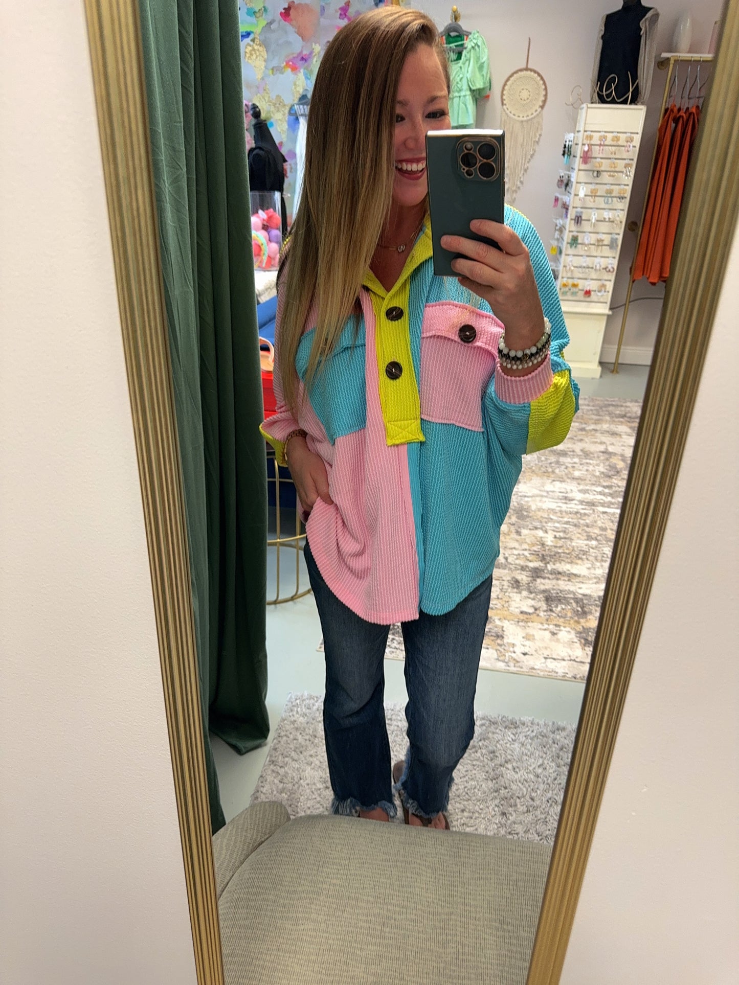 Colorful Dreams Colorblock Neon Oversized Top