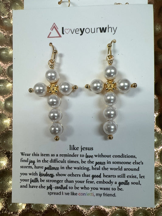 Like Jesus Dangling Pearl Cross