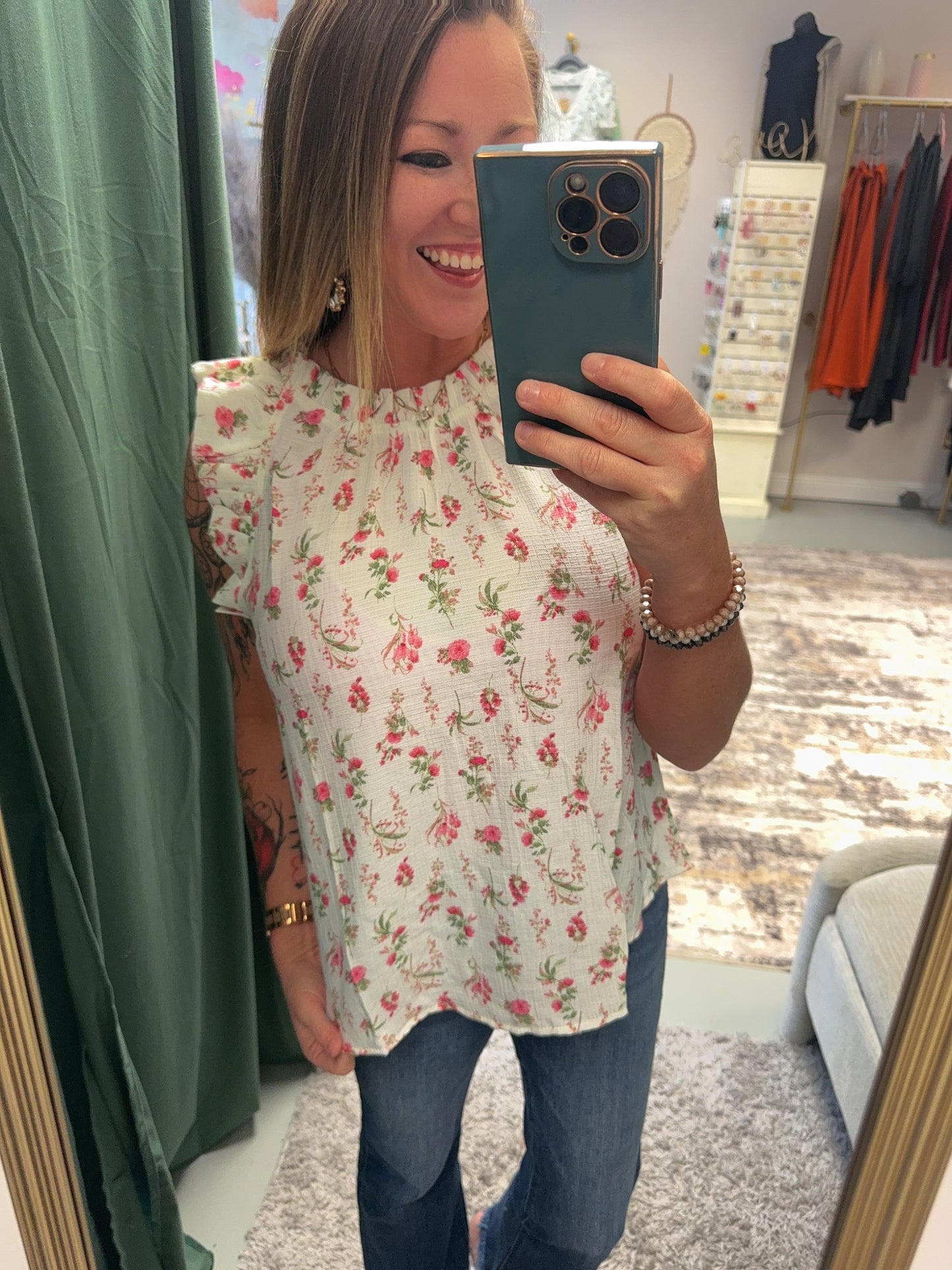 Pink Floral On The Go Ruffle Sleeveless Top