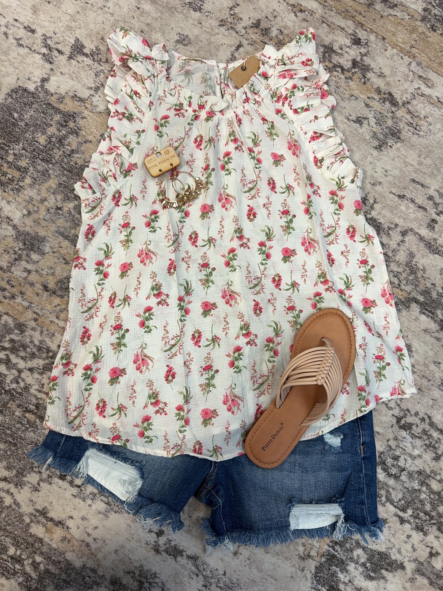 Pink Floral On The Go Ruffle Sleeveless Top