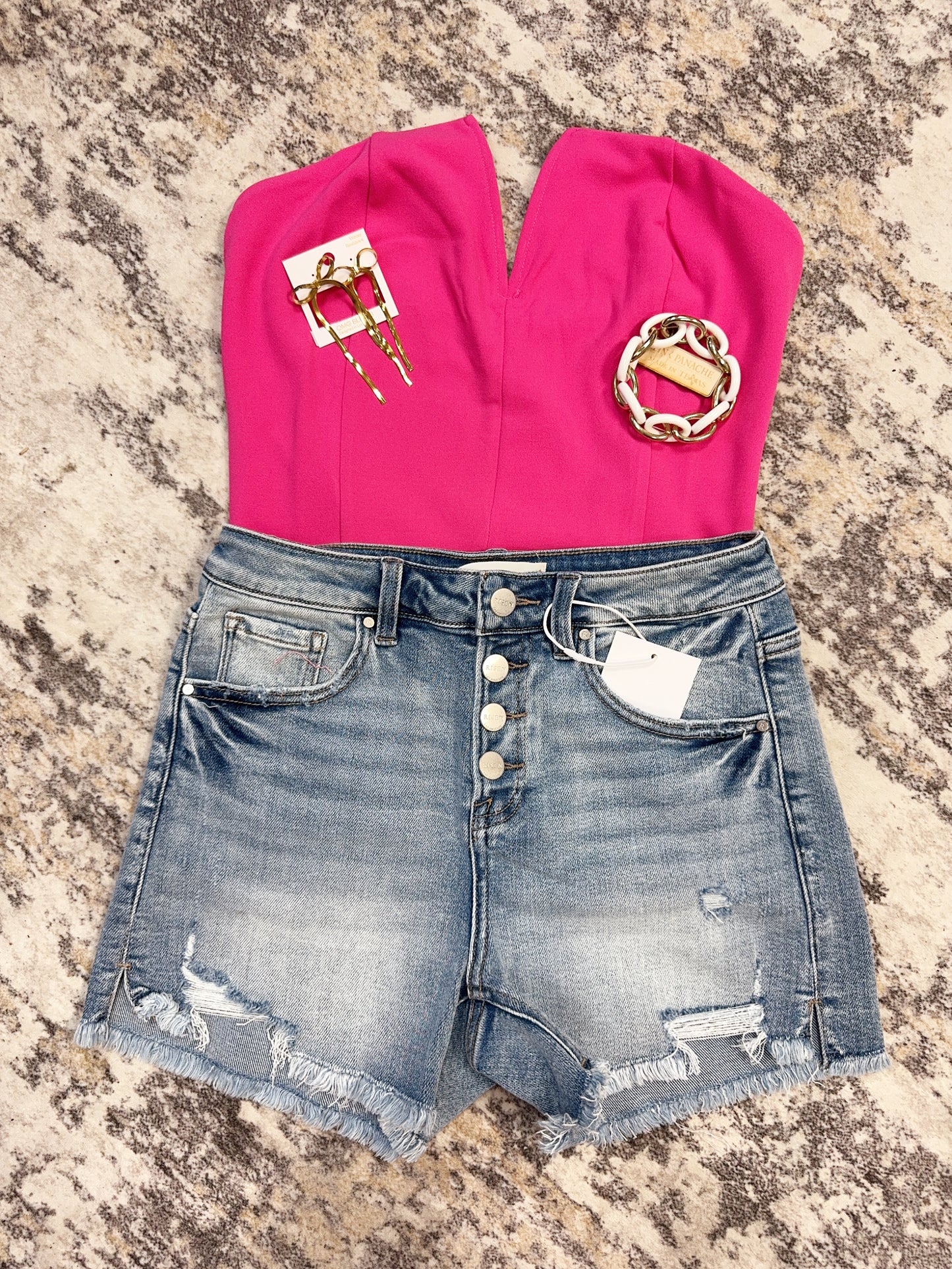Maxine High-Rise Button Down Step Side Risen Shorts (Light)