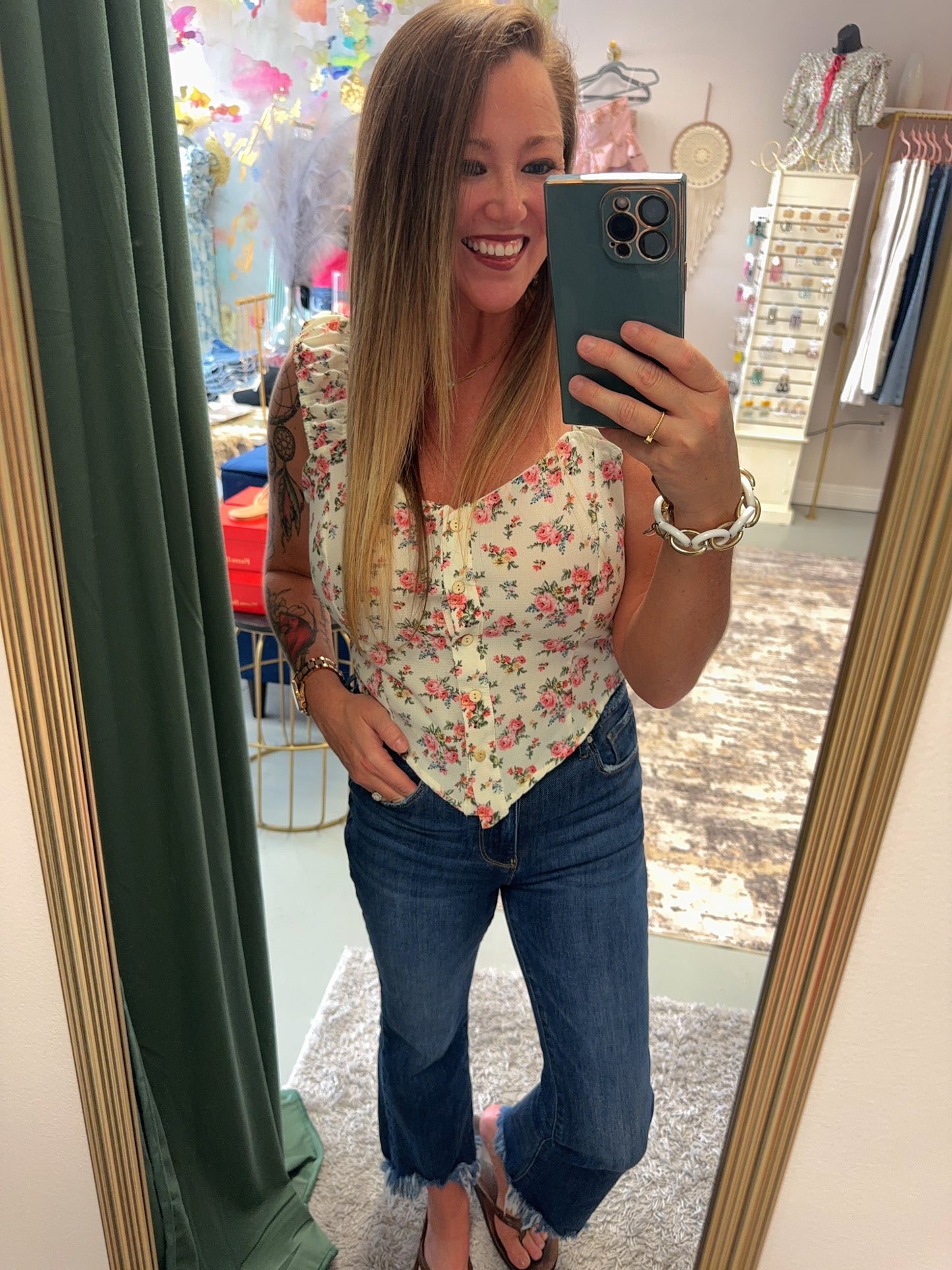The Pink Floral Basque Top