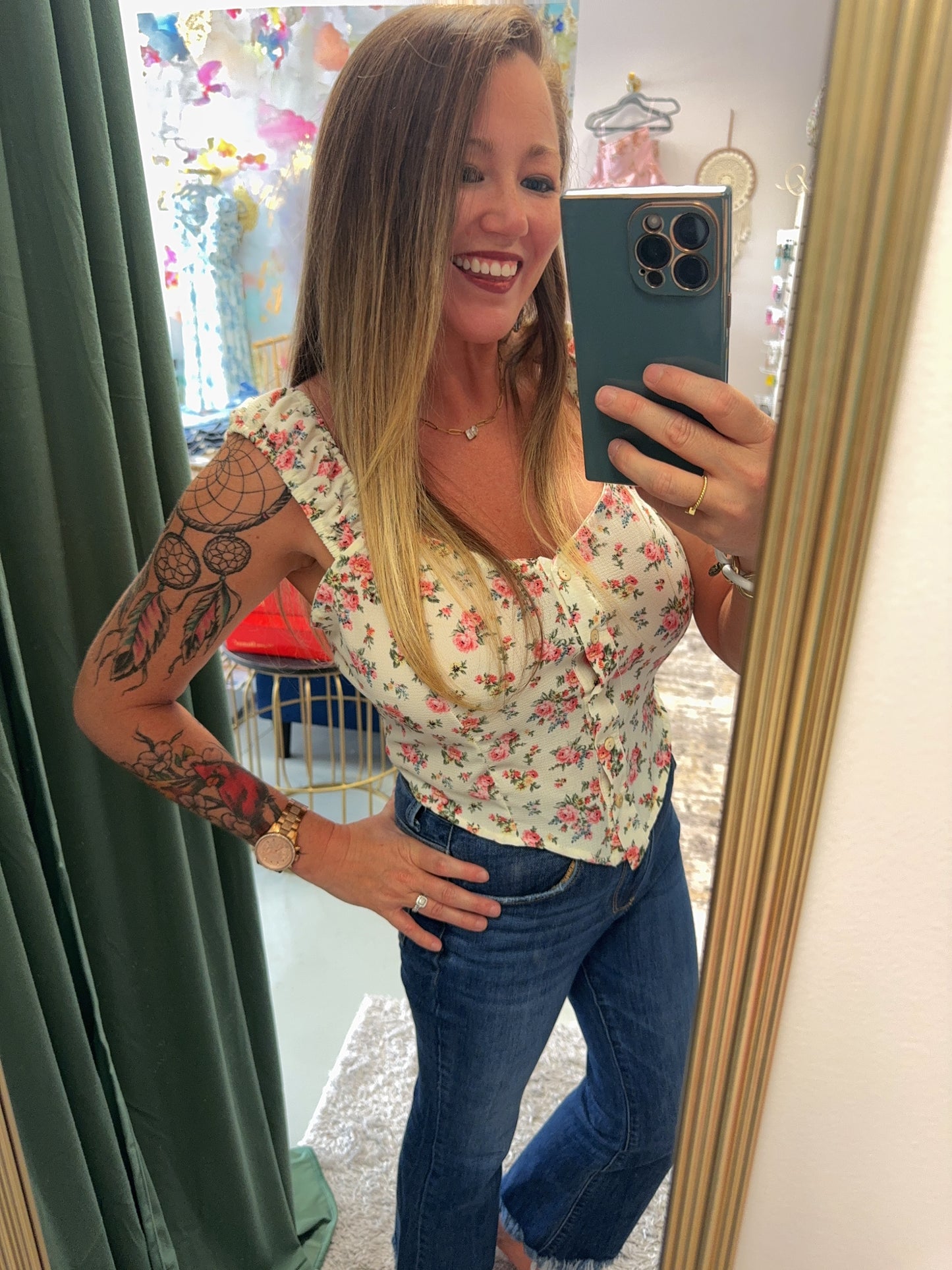 The Pink Floral Basque Top